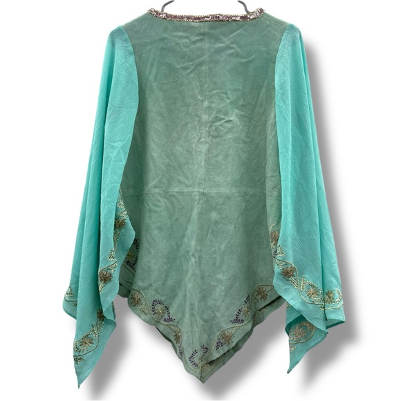 Vintage Wilson's Leather‎ Blue Suede Boho Western Sequin Kimono Sleeve Top Sz XL - Picture 5 of 16